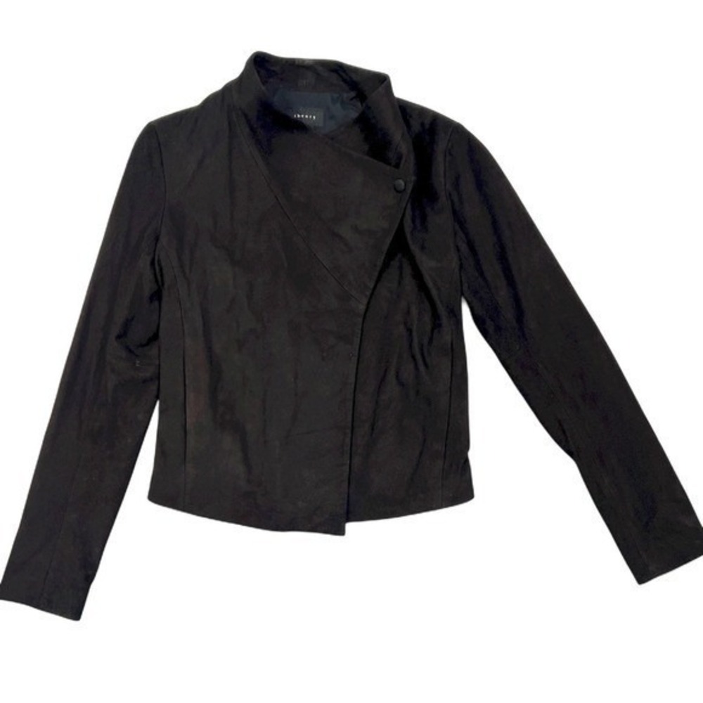 Theory Lambskin Suede Moto Jacket Black Petite Asym Biker Minimalist Luxe Petite
